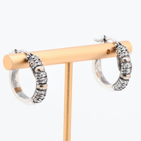 Vintage Sterling Silver Gold Accent White CZ Hoop Earrings - Picture 1 of 6